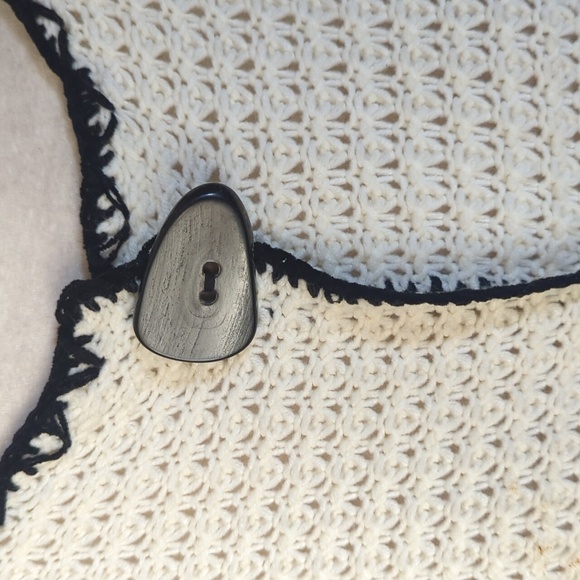 Y2K Cream Cardigan Knit Long Duster Bohemian Black Trim Funky Large Buttons Sz L - Picture 5 of 11